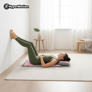 Tapete de acupressão em linho ecológico com fibra de coco e almofada de trigo sarraceno – 68 cm HyperMotion Cinza e Rosa