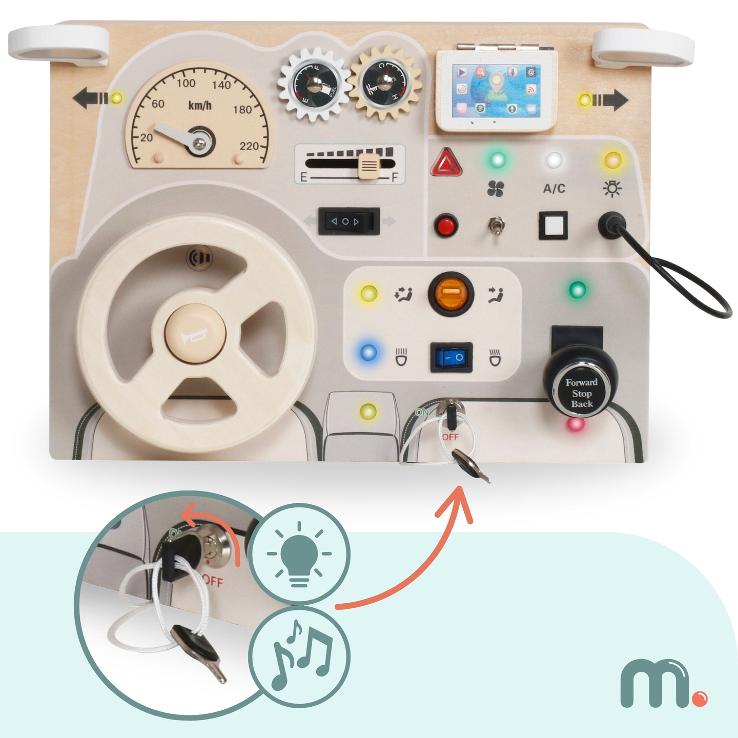 Tabuleiro de madeira Montessori para crianças pequenas - painel de instrumentos do carro