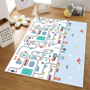 Tapete de espuma XXL dupla face - rolo de 2 CM (estrada e floresta com ursinho de pelúcia)