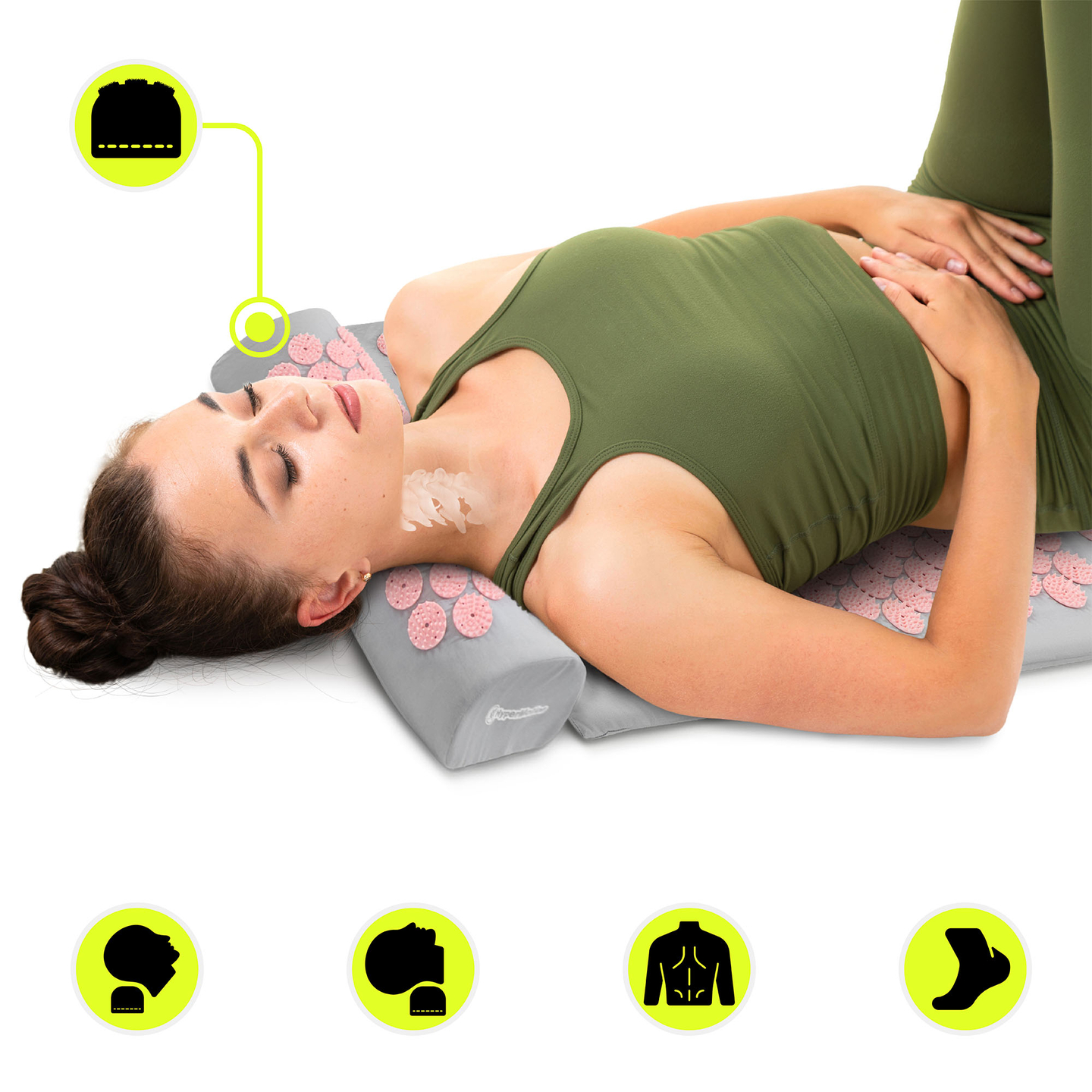 Tapete de acupressão grande com almofada e capa - 130 cm HyperMotion cinza e rosa