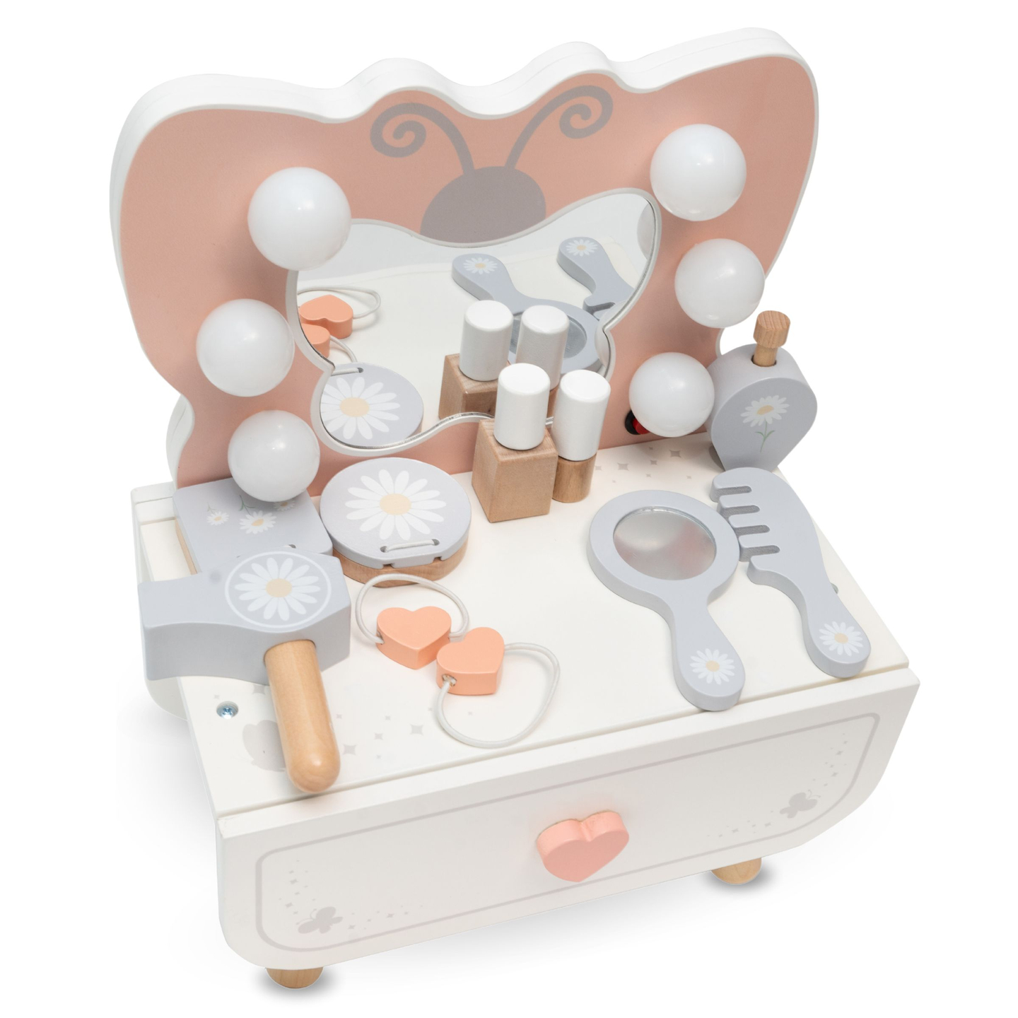 Mini toucador em madeira com iluminação LED - Butterfly