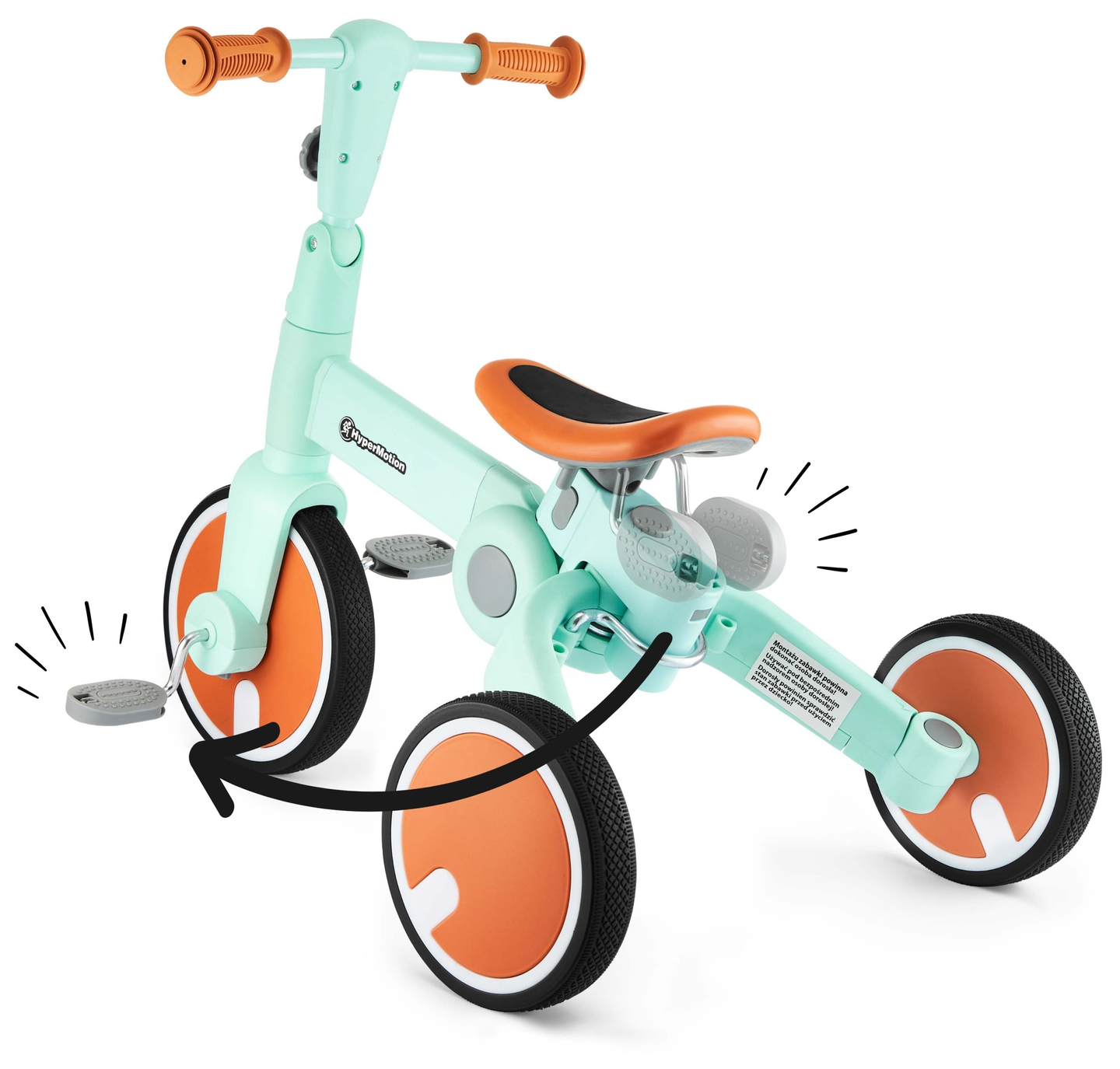 Tobi ROCKET - Triciclo infantil, bicicleta de equilíbrio, passeio - empurrador - 5 em 1 da HyperMotion
