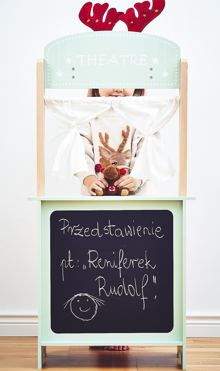 Grande loja de madeira - barraca e teatro 2 em 1 com balança, terminal de pagamento, legumes e frutas