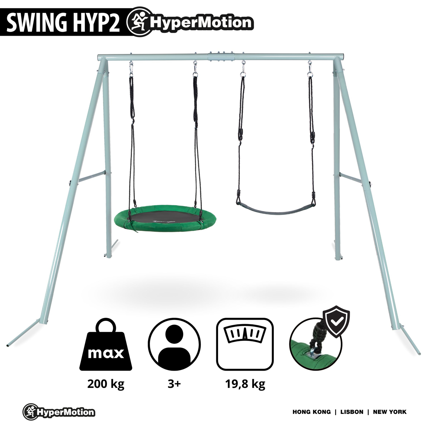 Balanço duplo de jardim com estrutura e cordas - assento e ninho de cegonha