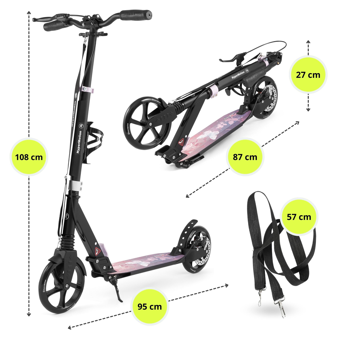 Trotinete de duas rodas para jovens adultos - com amortecedor - HyperMotion Skyline - cor-de-rosa, alumínio - 100kg