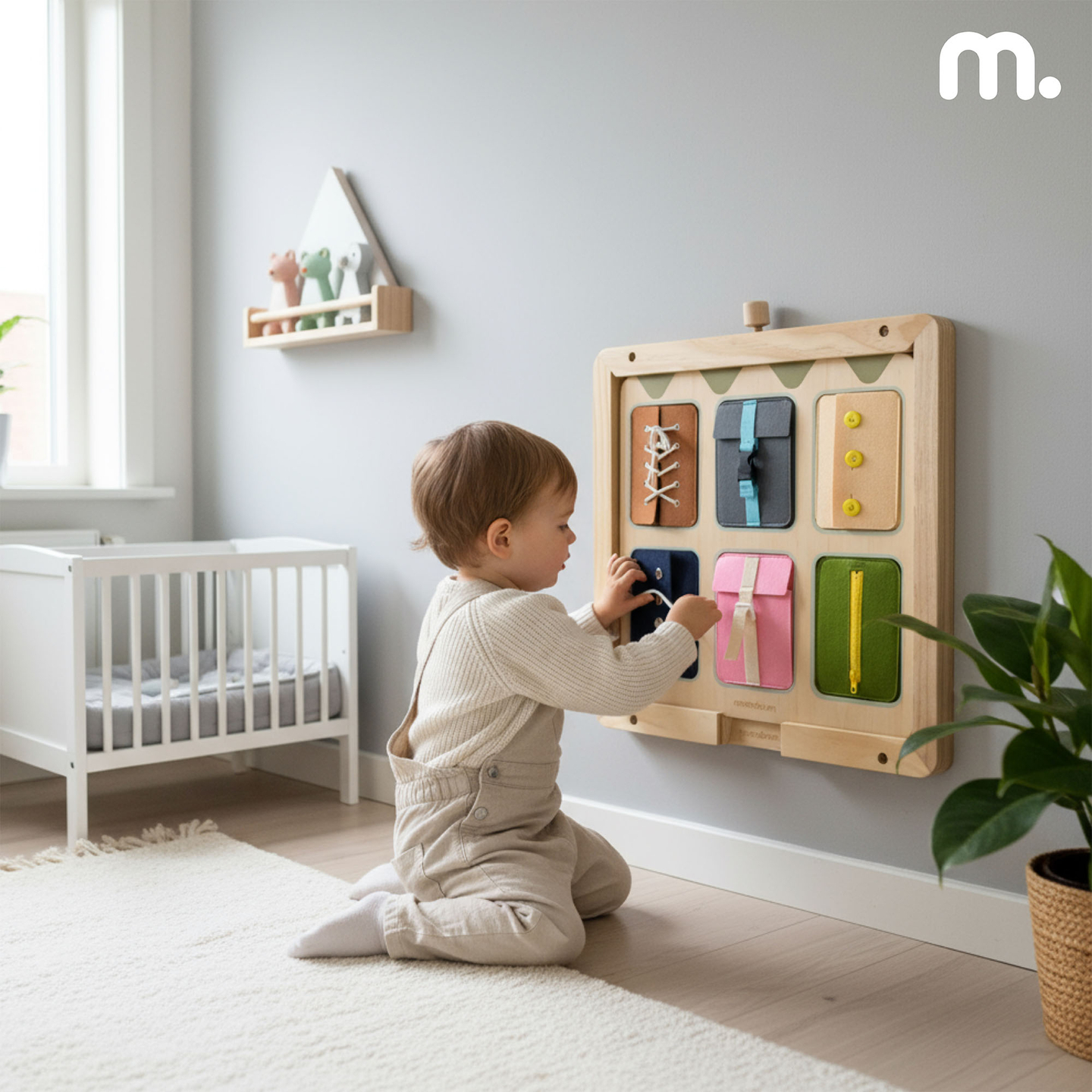 Quadro de atividades Montessori de madeira – Aprendizagem sensorial da independência – cadarços, fivelas, botões, fechos de pressão, zíper