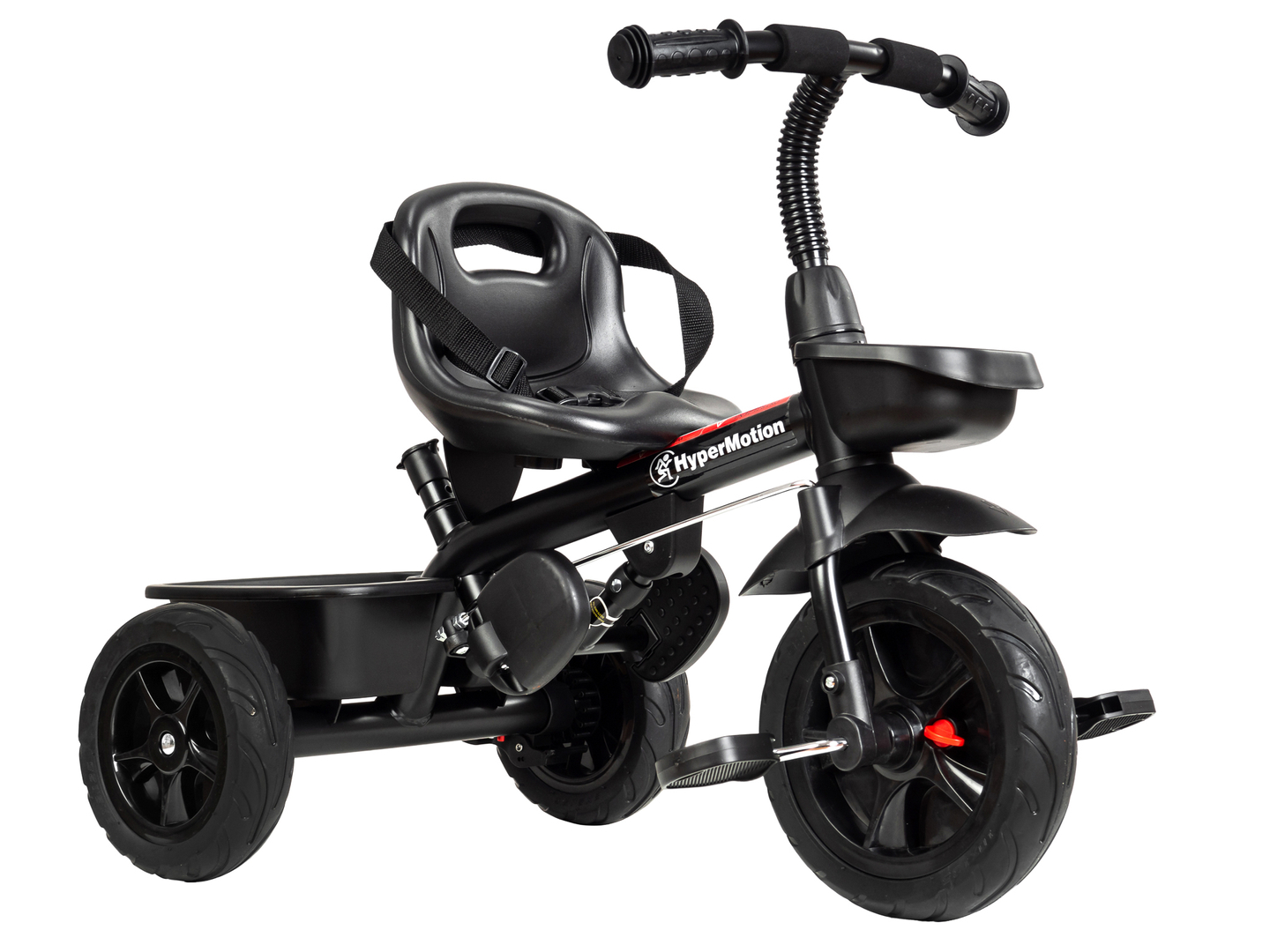 Triciclo HyperMotion TOBI VECTOR - rodas permanentemente infladas + empurrador. Cor preta.