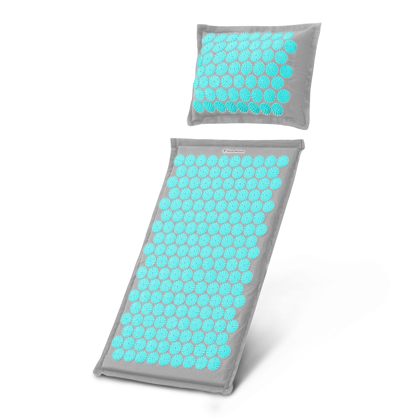 Tapete de acupressão em linho ecológico com fibra de coco e almofada de trigo sarraceno – 68 cm HyperMotion Cinza-Menta