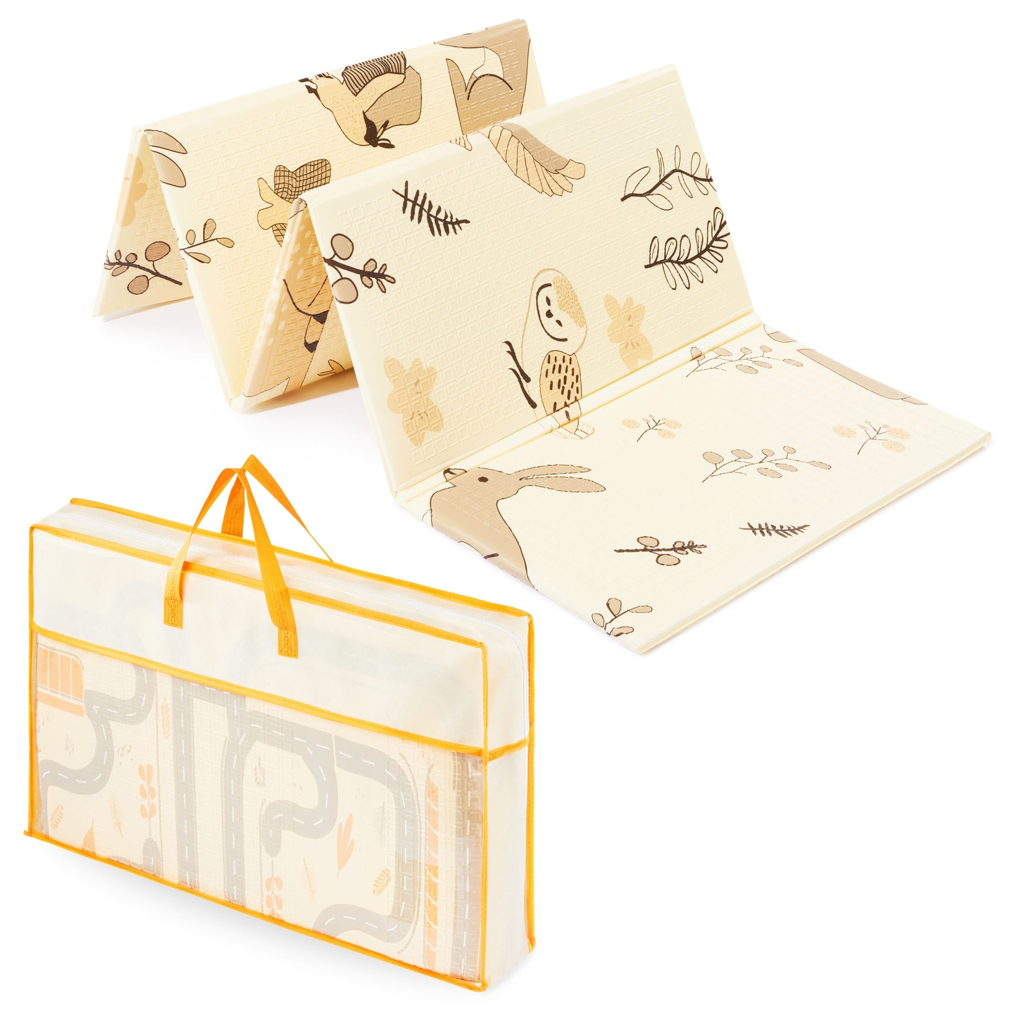 Tapete de espuma dobrável dupla face 180 x 120 x 1cm - Magic Forest/Autumn Streets - boho