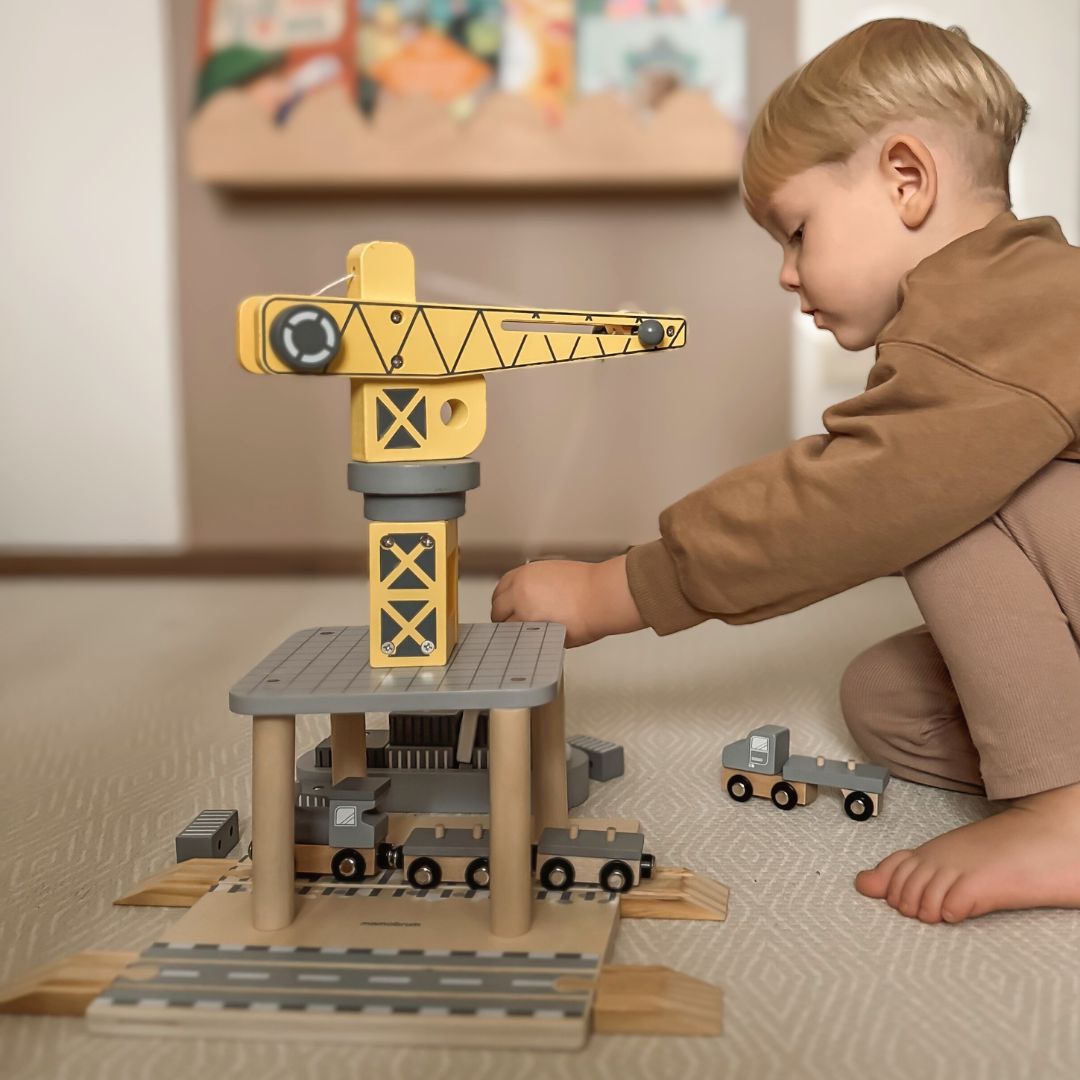 Guindaste portuário móvel com guincho magnético e acessórios - conjunto de madeira