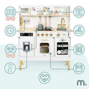 Cozinha interativa XXL de madeira com acessórios e iluminação LED - dois níveis