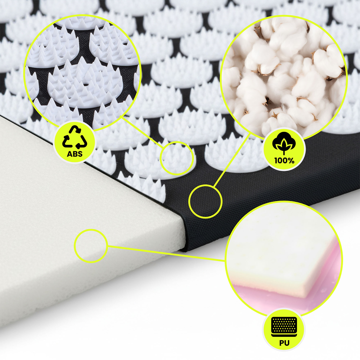 Tapete de acupressão grande com almofada e capa - 130 cm HyperMotion preto e branco