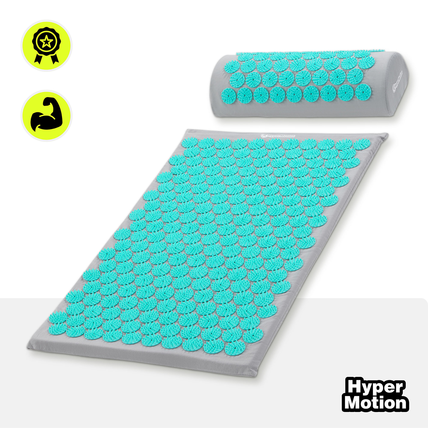 Tapete de acupressão com almofada e capa - 72 cm HyperMotion cinza-menta