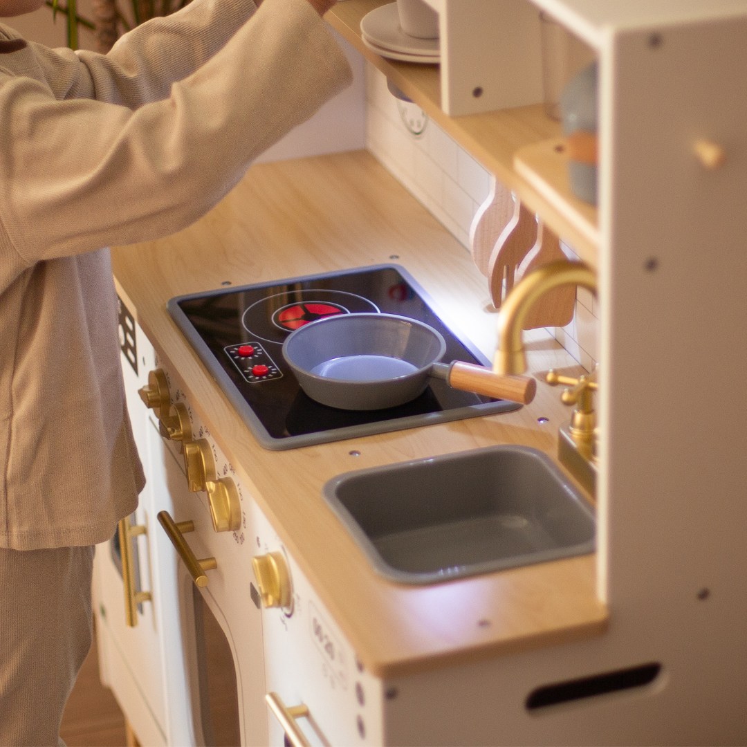 Cozinha interativa XXL de madeira com acessórios e iluminação LED - dois níveis