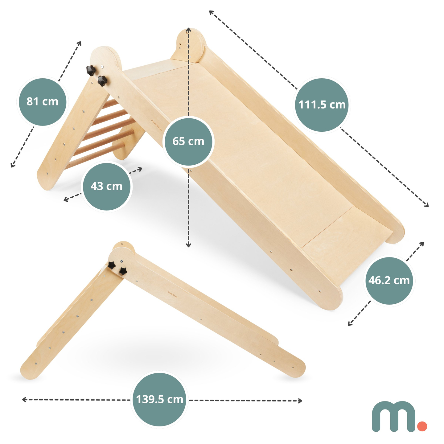 Escorrega de madeira com escada para crianças