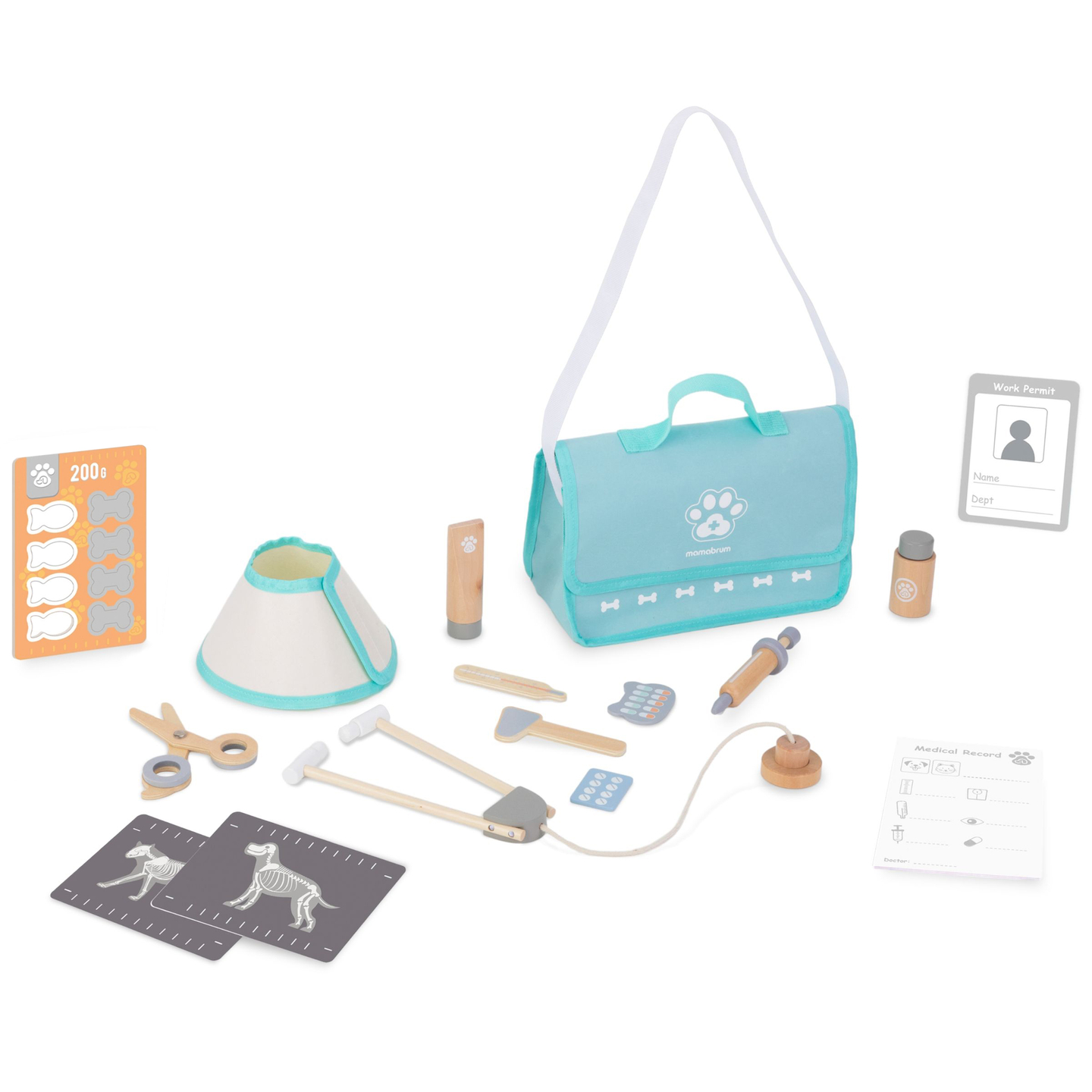 Conjunto veterinário de madeira