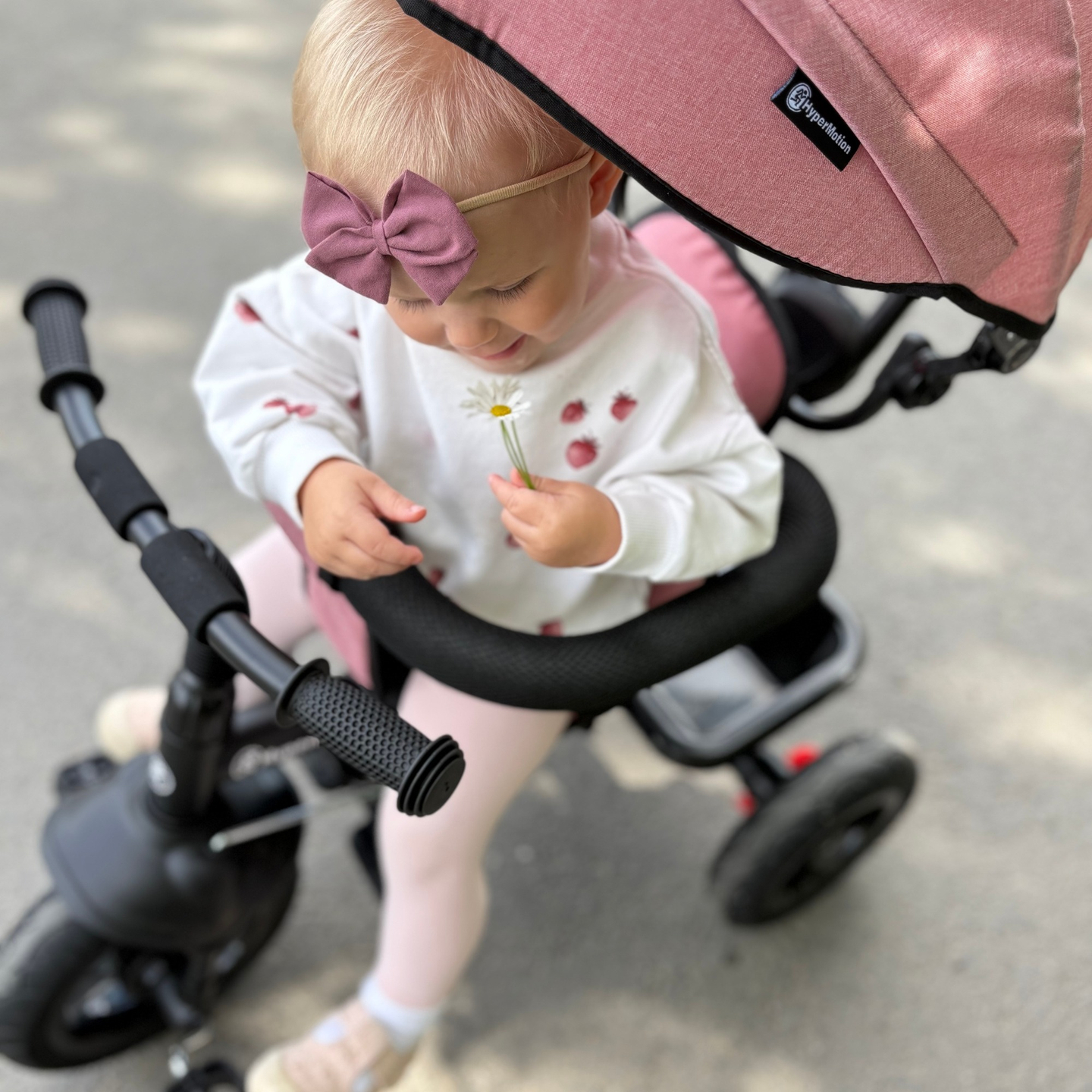 Triciclo para crianças de 1 a 4 anos - TOBI FREY - rosa - giratório - rodas infláveis + empurrador