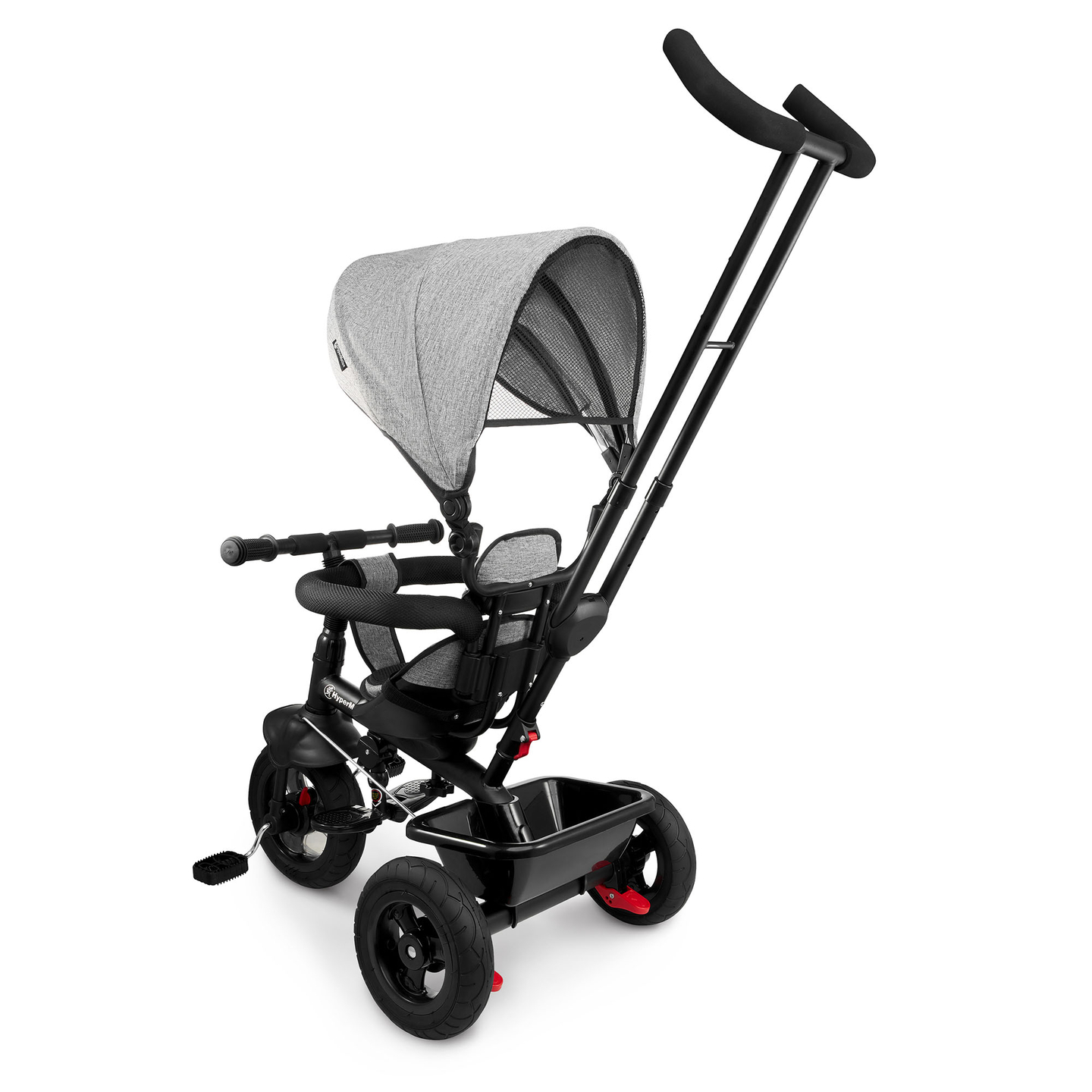 Triciclo para crianças de 1 a 4 anos - TOBI FREY - cor cinza - giratório - rodas infláveis + empurrador