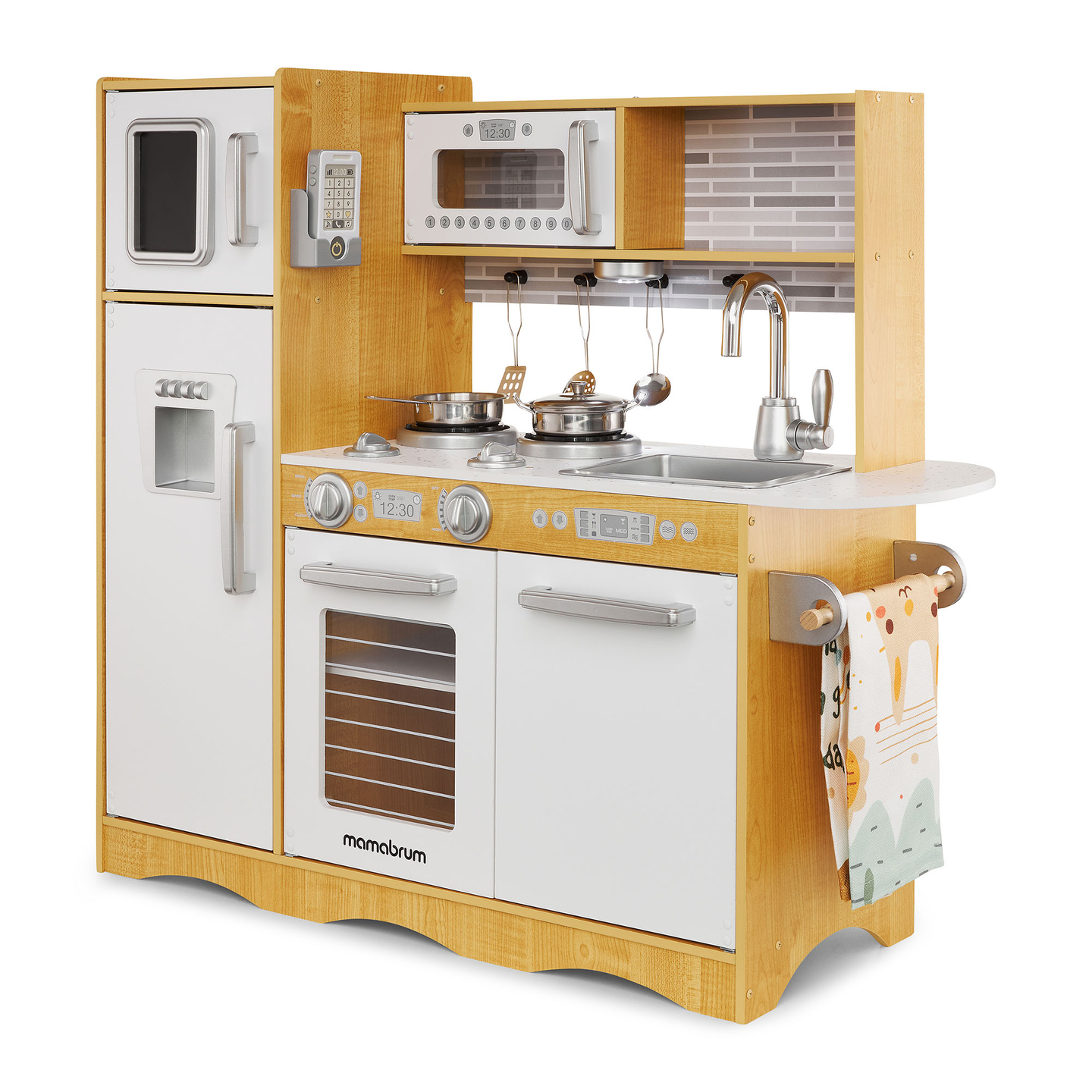 Cozinha XXL em madeira com iluminação LED, avental e acessórios