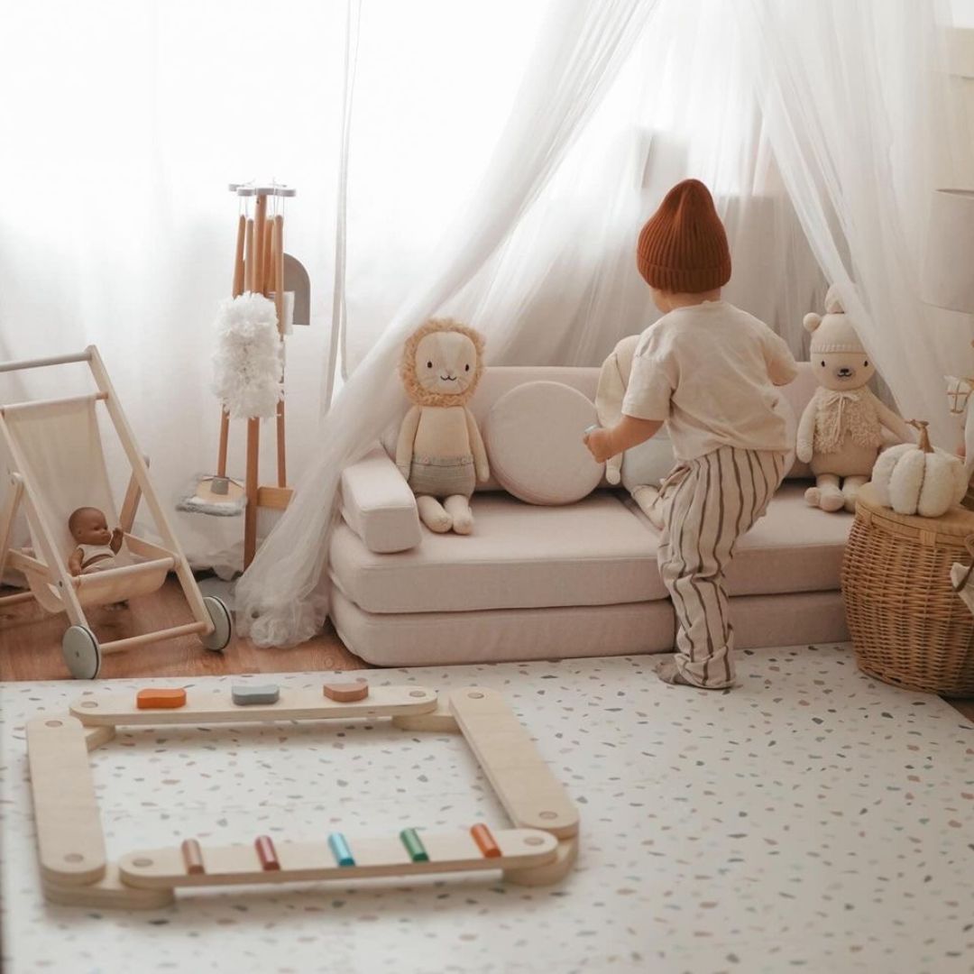 Pista de equilíbrio em madeira - caminho sensorial - 14 elementos