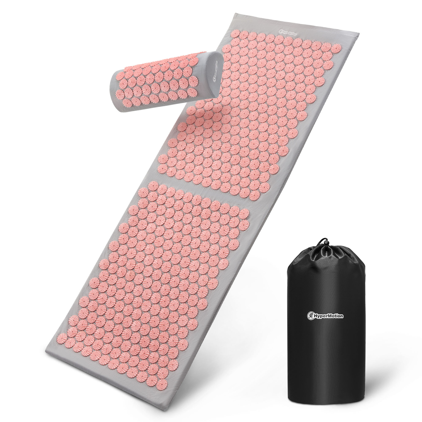 Tapete de acupressão grande com almofada e capa - 130 cm HyperMotion cinza e rosa