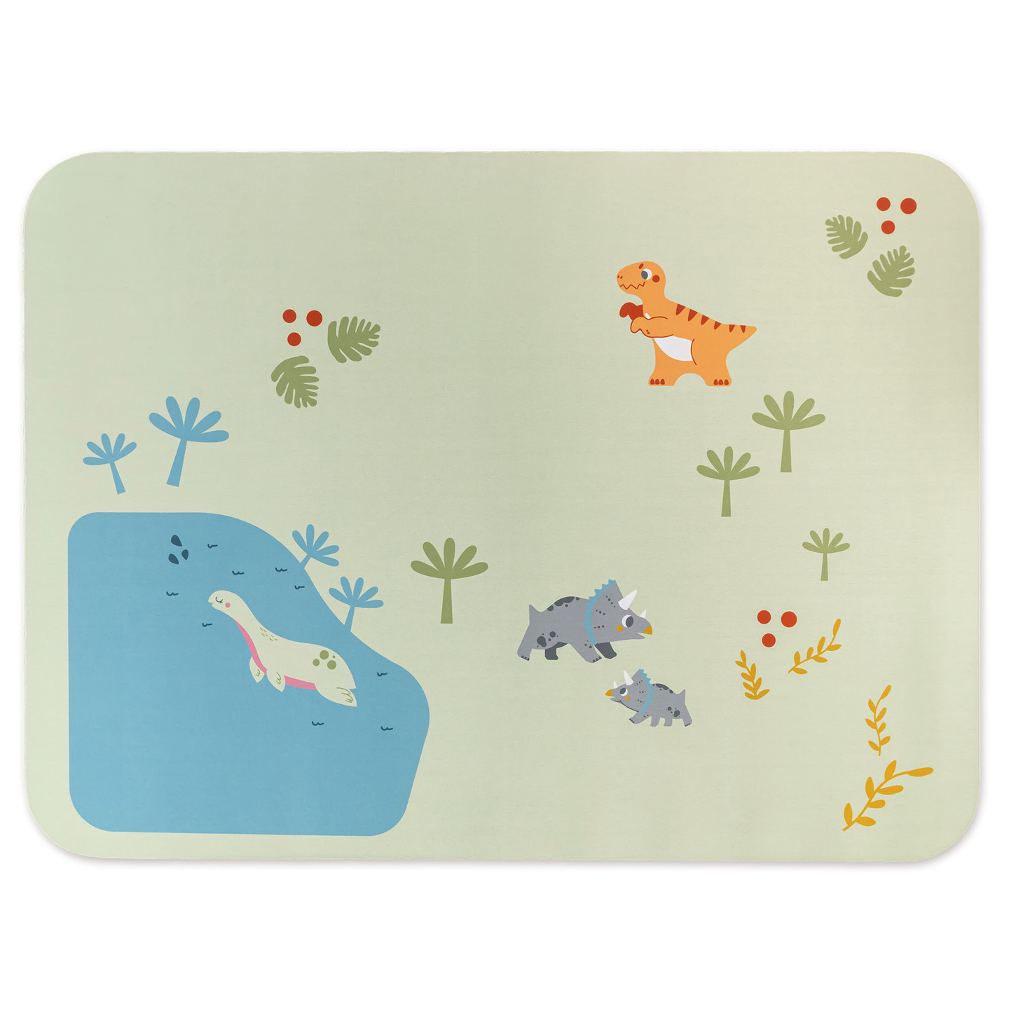 Trem de madeira Dino Park com tapete antiderrapante - dinossauros, trem, trilhos, vulcão, sino