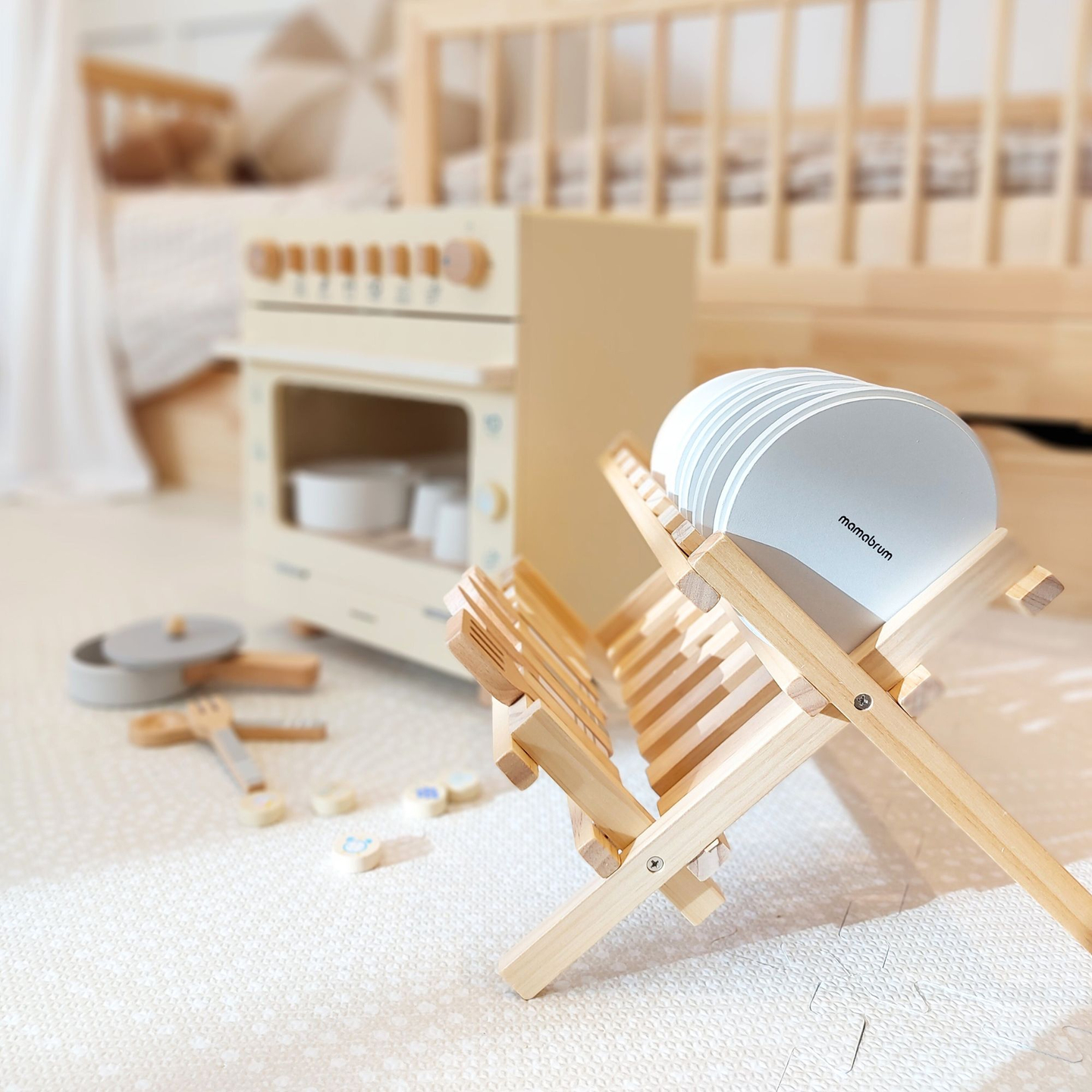 Acessórios de cozinha de madeira com secador de louça - conjunto infantil