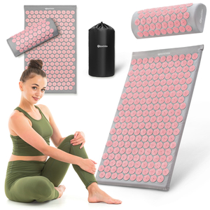 Tapete de acupressão com almofada e capa - 72 cm HyperMotion cinza e rosa
