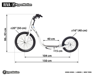 Scooter urbana HyperMotion RIVA com rodas infláveis de 50 cm e 40 cm