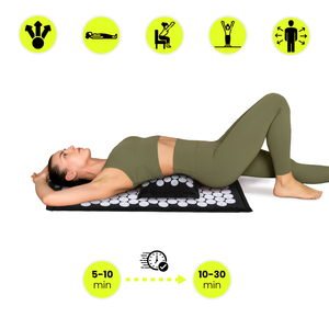 Tapete de acupressão em linho ecológico com fibra de coco e almofada de trigo sarraceno – 68 cm HyperMotion Preto e Branco