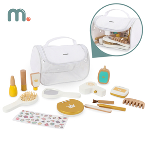 Conjunto de maquilhagem para crianças - bolsa de maquilhagem + acessórios de madeira, 15 peças