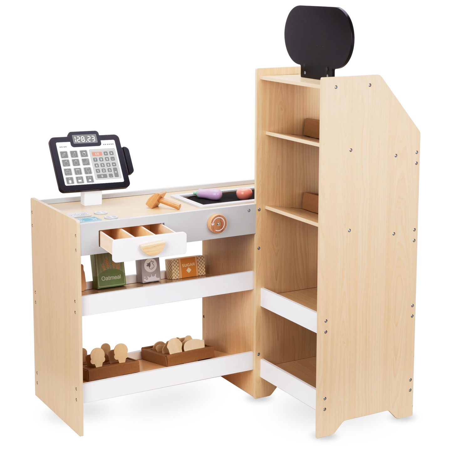 Mercado de legumes em madeira - grande banca XXL, loja com caixa registadora de brincar