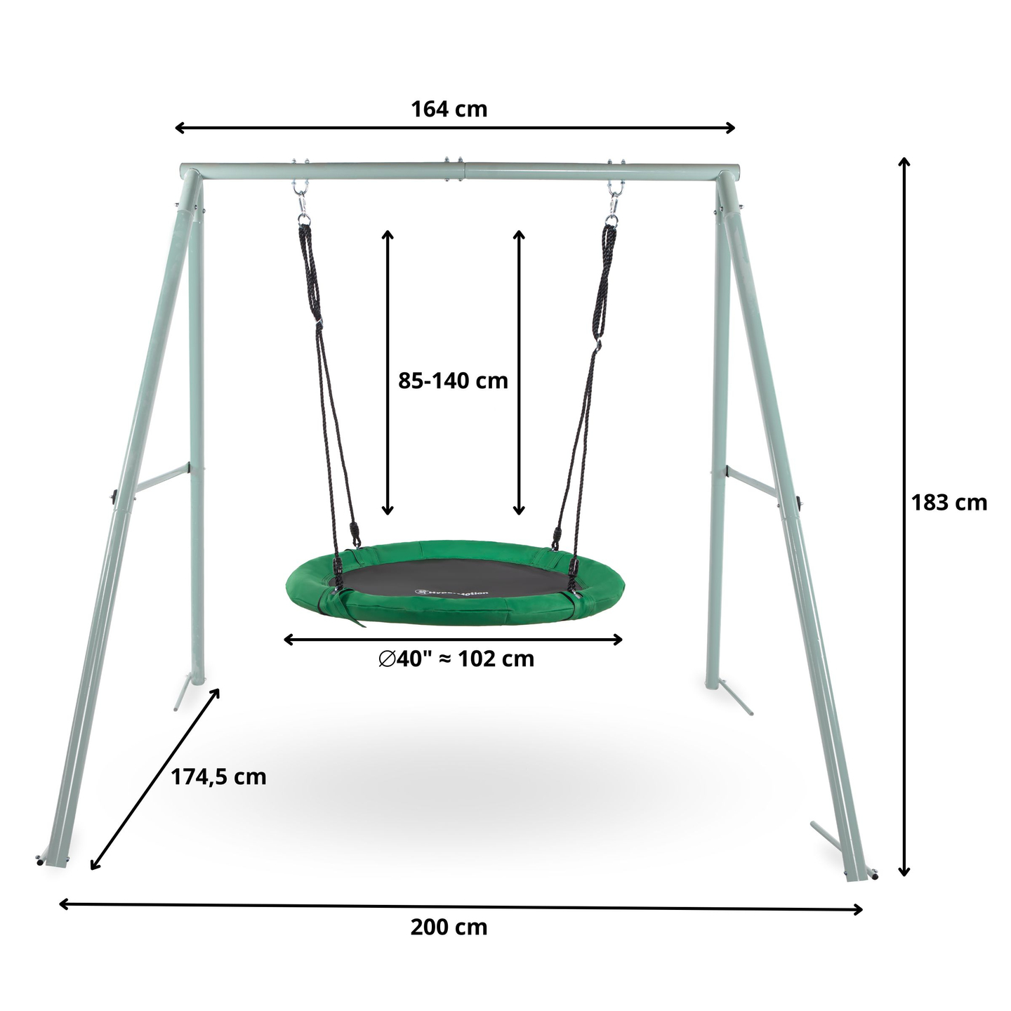 Balanço de jardim tipo ninho de cegonha com moldura e cordas