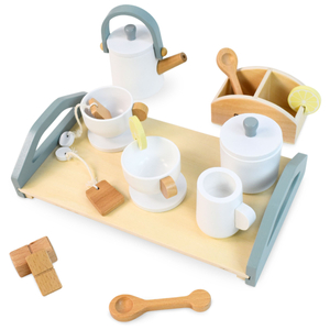 Jogo de chá grande em madeira com bandeja - 17 elementos