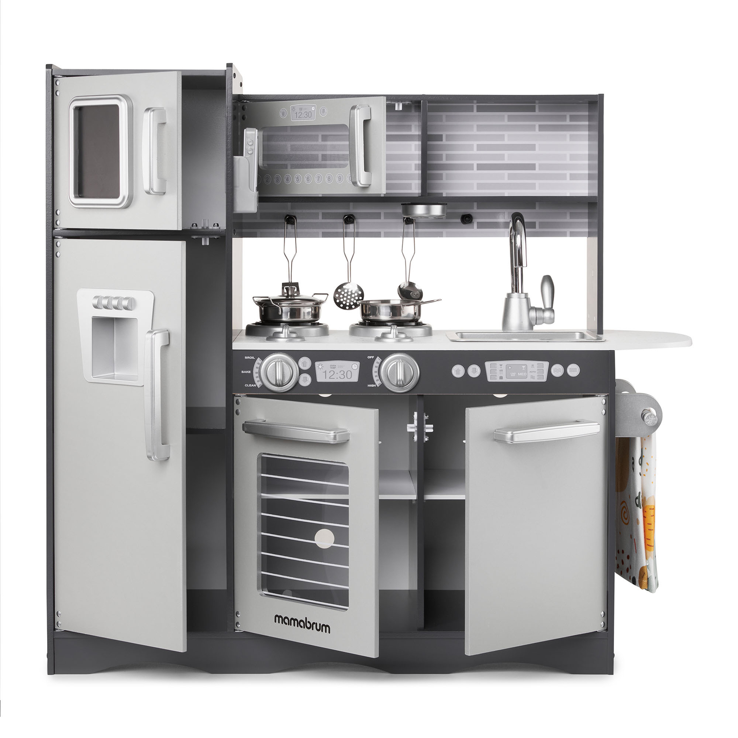 Cozinha XXL em madeira com iluminação LED, avental e acessórios