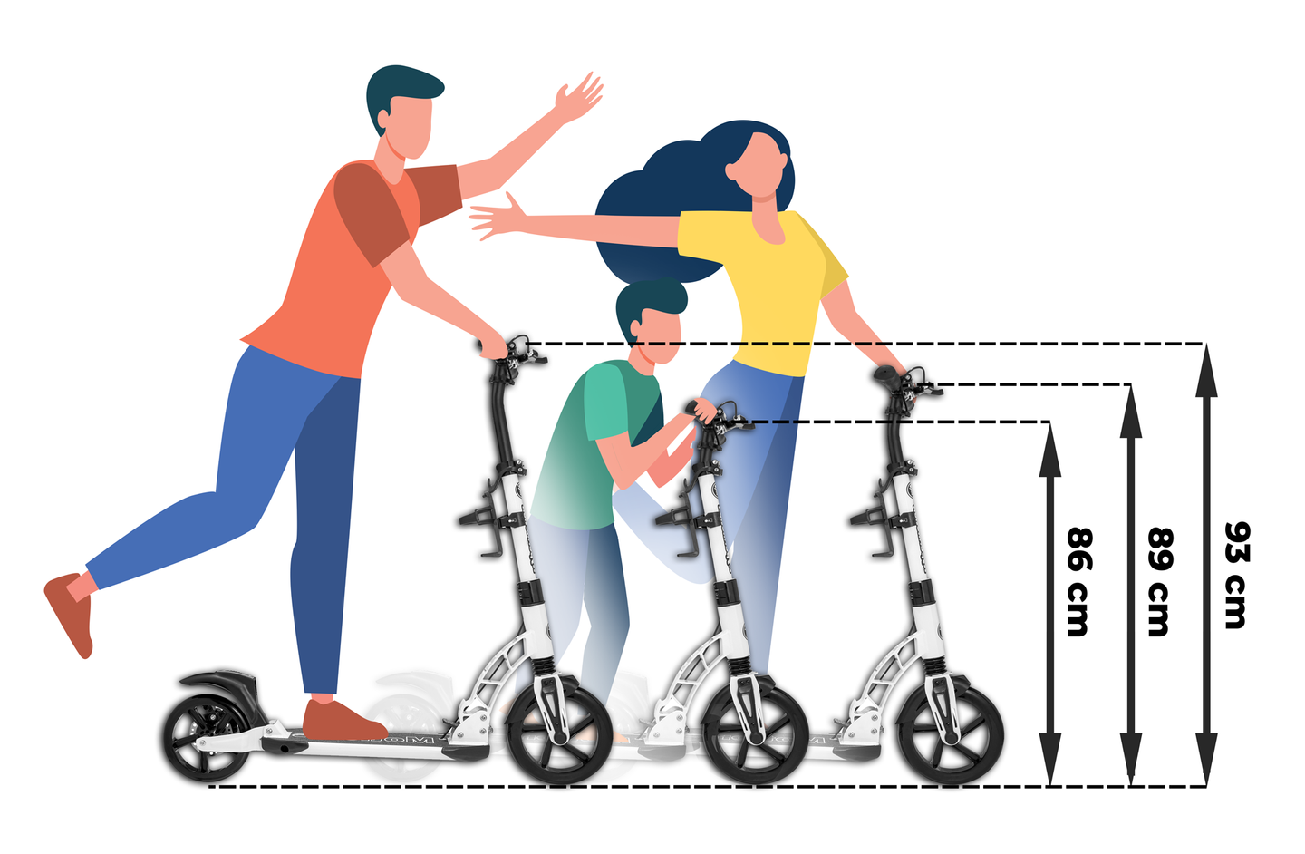 Scooter urbana HyperMotion RIVA com rodas infláveis de 50 cm e 40 cm