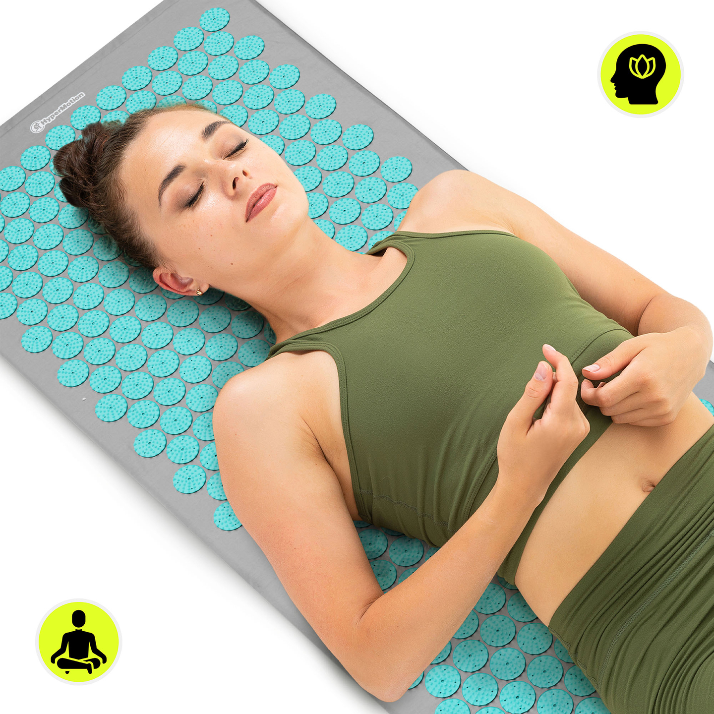 Tapete de acupressão grande com almofada e capa - 130 cm HyperMotion cinza-menta