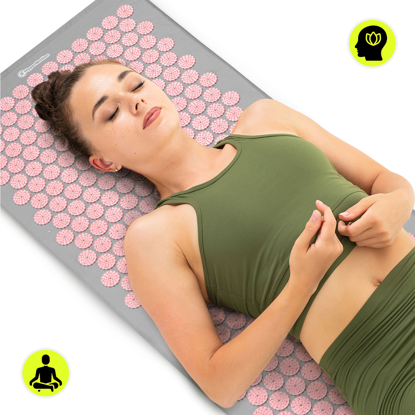 Tapete de acupressão grande com almofada e capa - 130 cm HyperMotion cinza e rosa