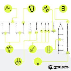 Pista de obstáculos ninja para crianças - Conjunto de slackline HyperMotion - 10 obstáculos