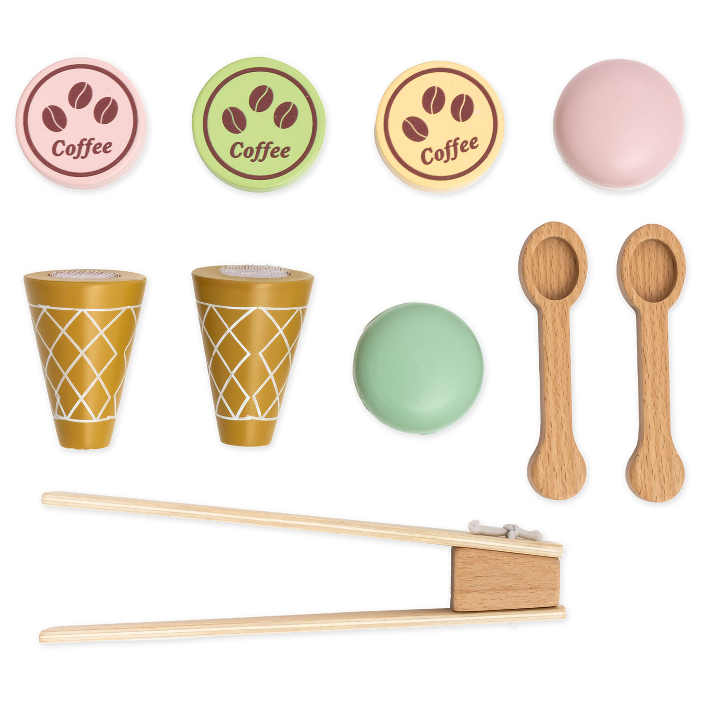 Uma grande gelataria de madeira com quadro magnético, máquina de café e conjunto de gelados e sobremesas - mais de 70 peças!