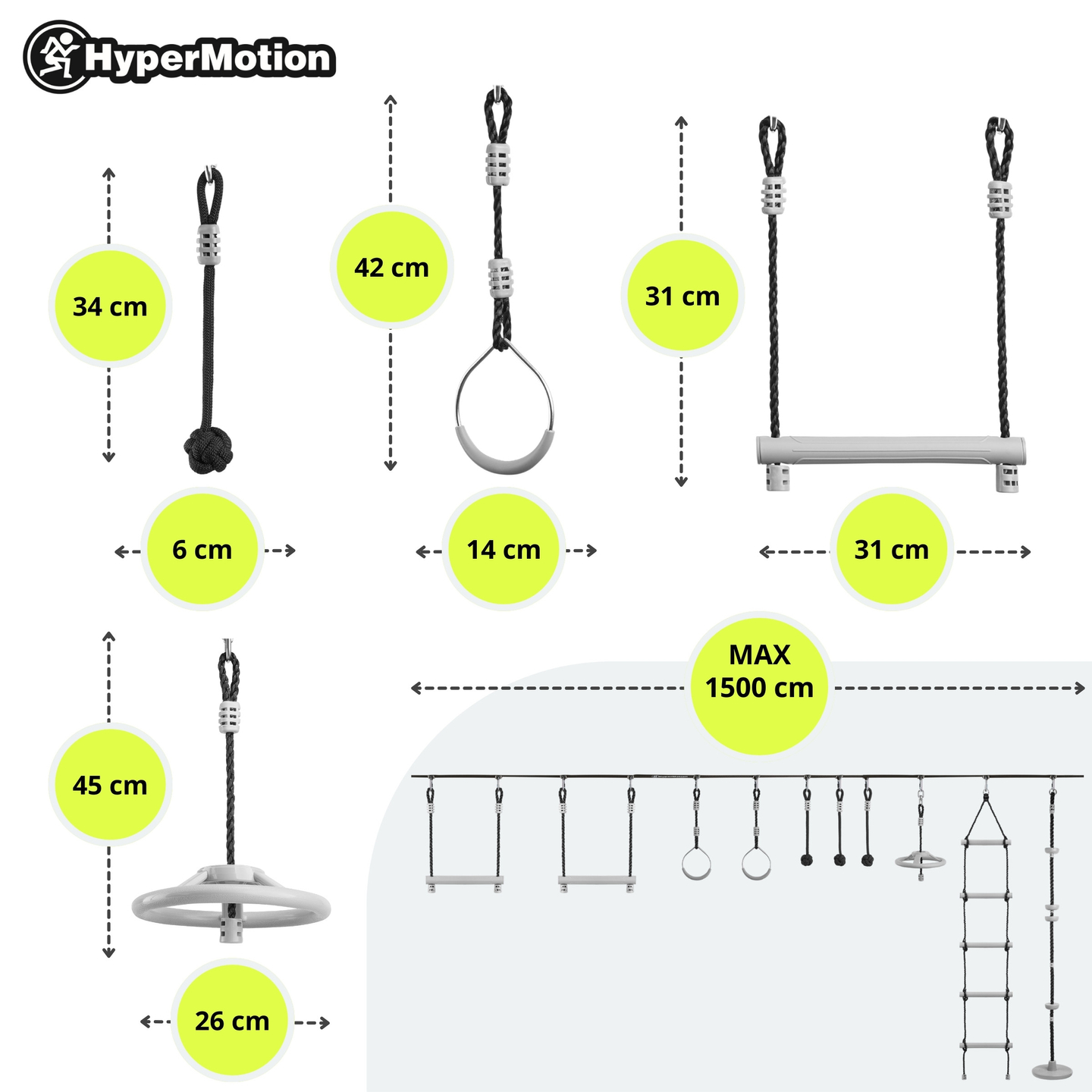 Pista de obstáculos ninja para crianças - Conjunto de slackline HyperMotion - 10 obstáculos