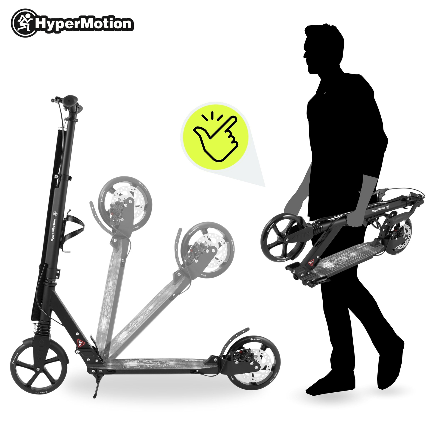 Trotinete de duas rodas para jovens adultos - com amortecedor - HyperMotion Skyline - preto, alumínio - 100kg