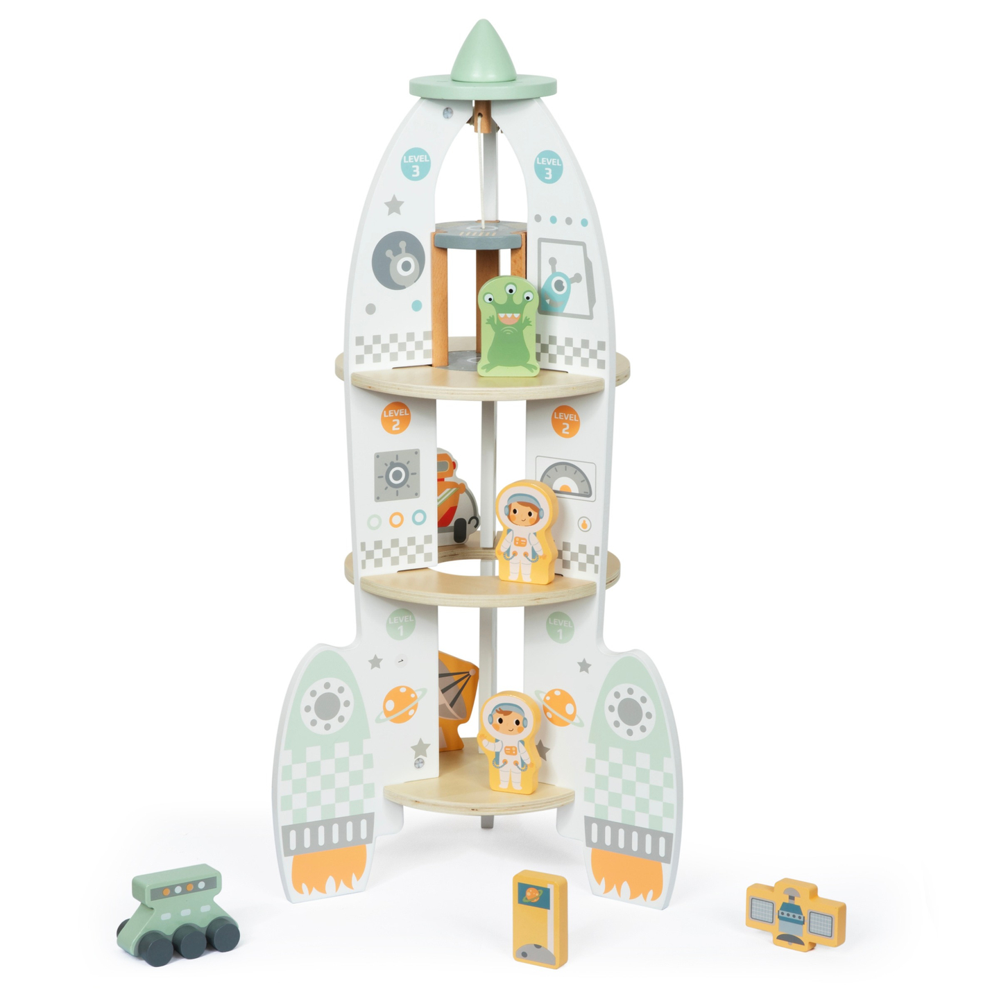 Grande foguete espacial de madeira com elevador e acessórios - XXL