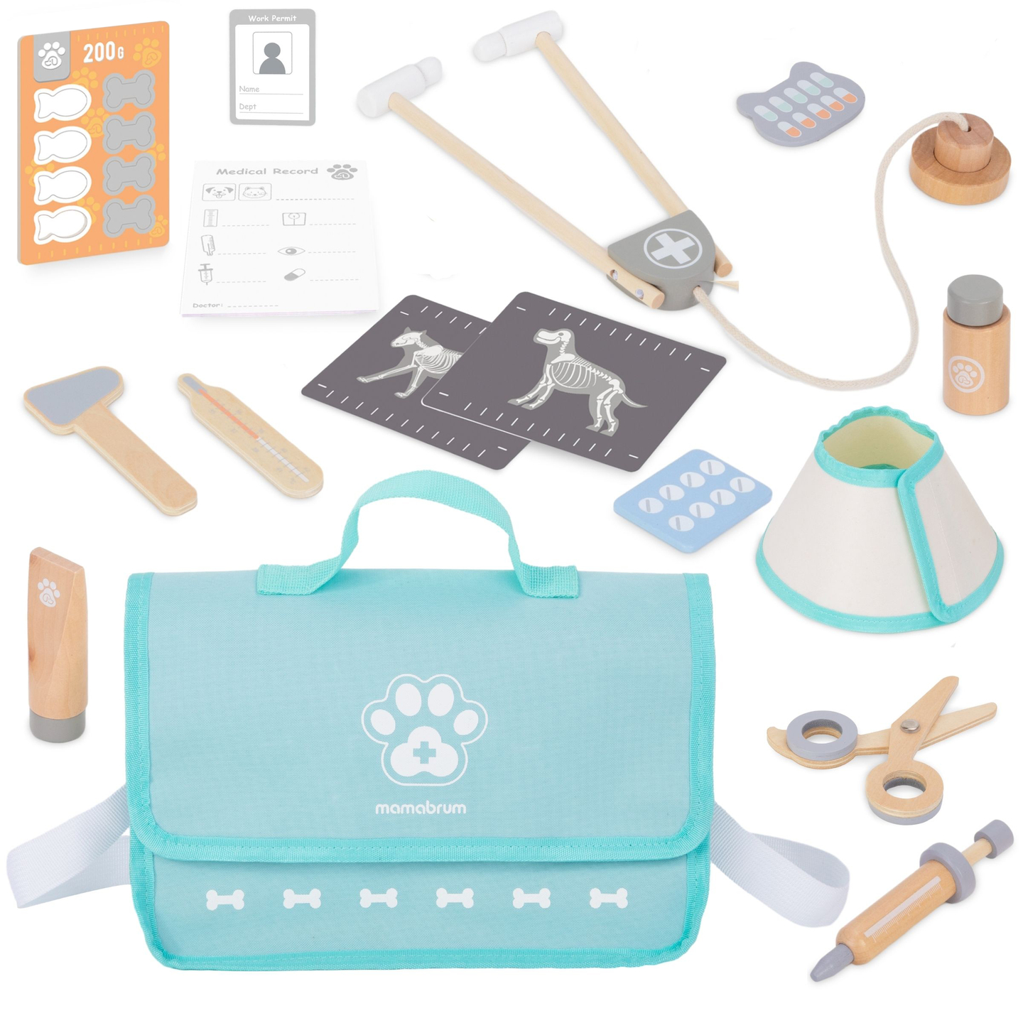 Conjunto veterinário de madeira