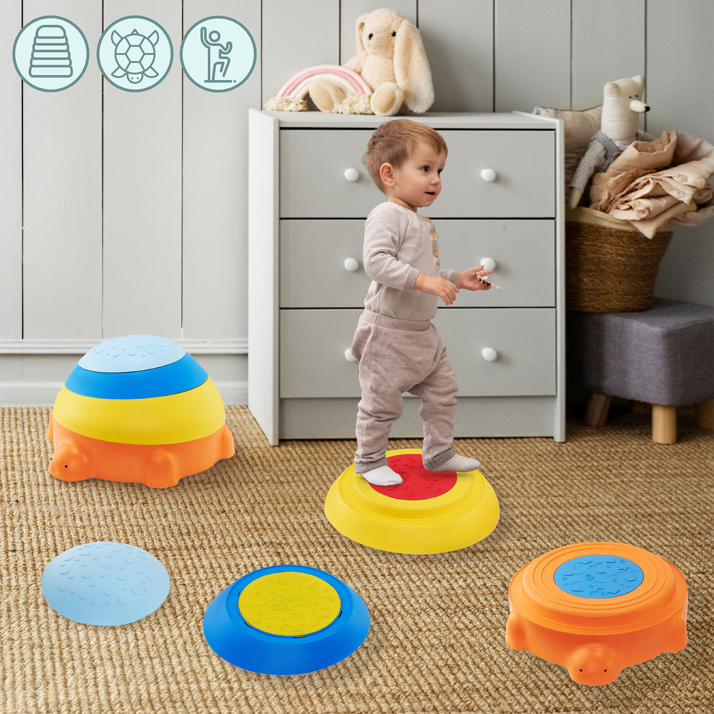 Percurso sensorial para crianças - Tartaruga colorida