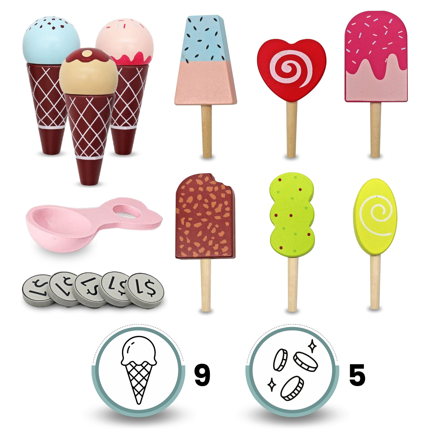 Sorveteria infantil de madeira - carrinho sobre rodas com acessórios