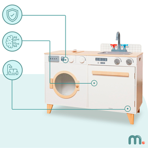 Lavandaria e cozinha em madeira - conjunto de casa 2 em 1 para crianças
