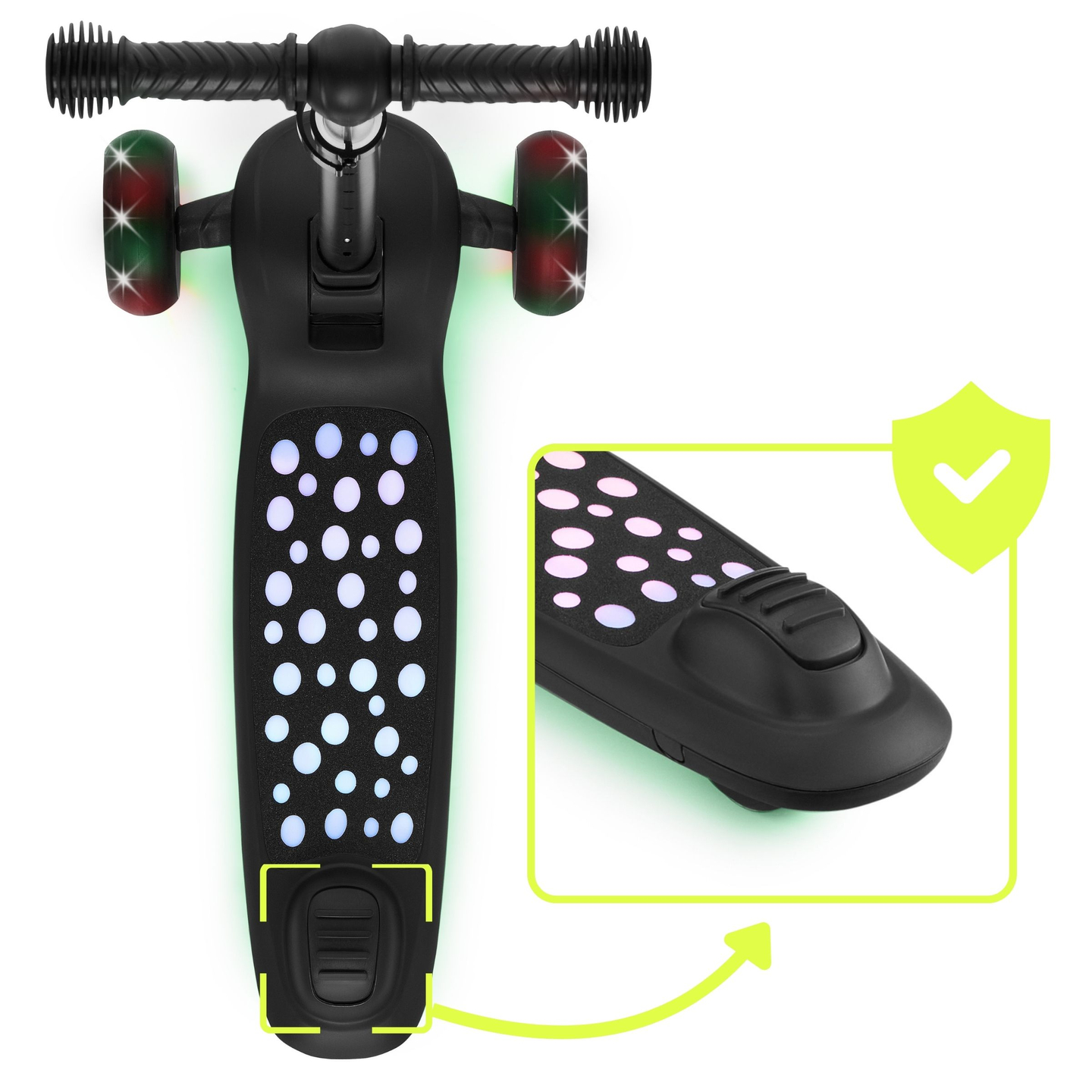 Trotinete de equilíbrio 3 em 1 HyperMotion LUMI - plataforma iluminada e rodas LED, cor preta