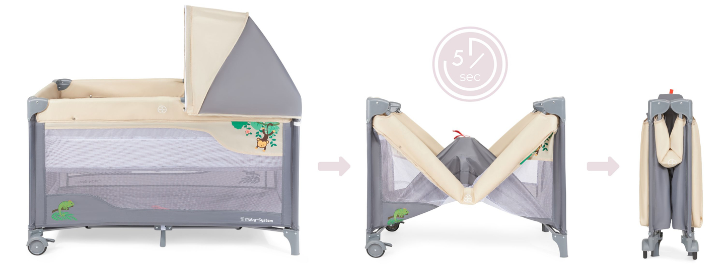 Berço de viagem 0 - 36 m com trocador + cercadinho Moby-System HUXLEY