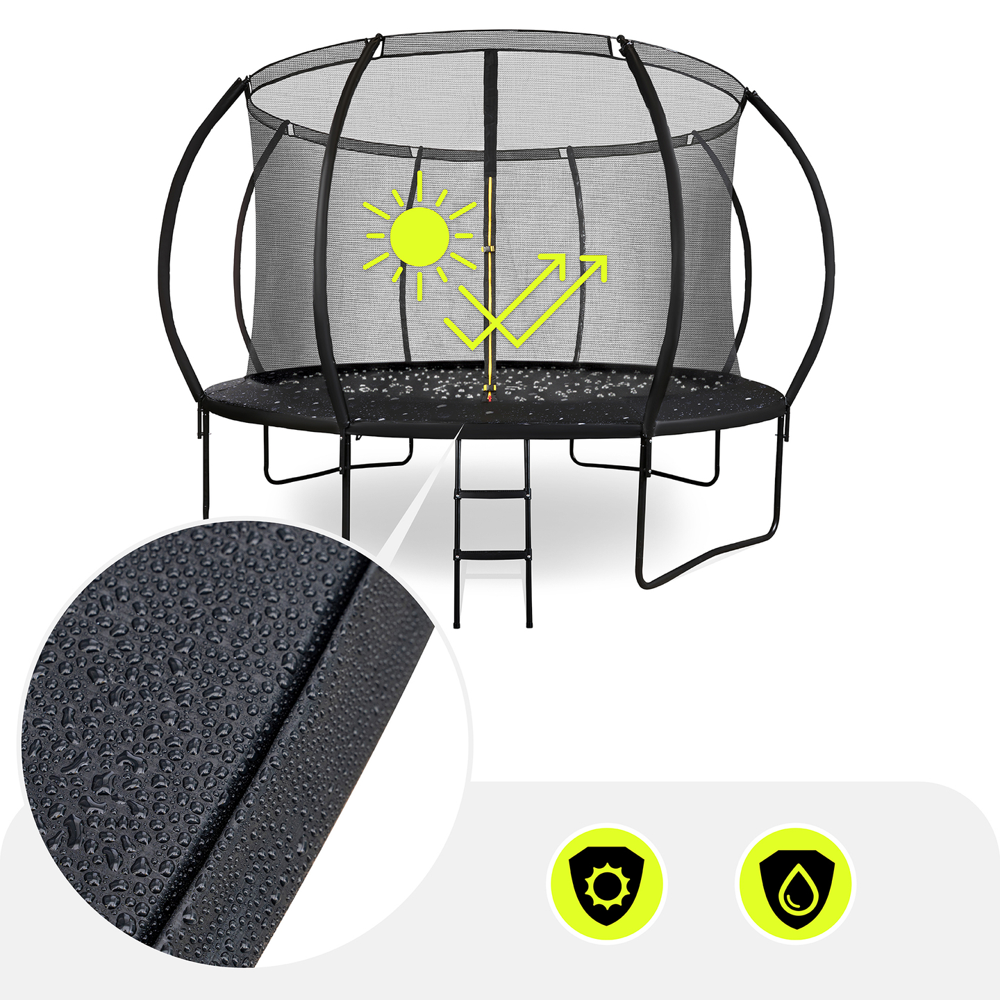 Trampolim de jardim XXL para crianças HyperMotion - 366 cm 12FT - com escada e rede interna - para casa e jardim - 150kg máx.